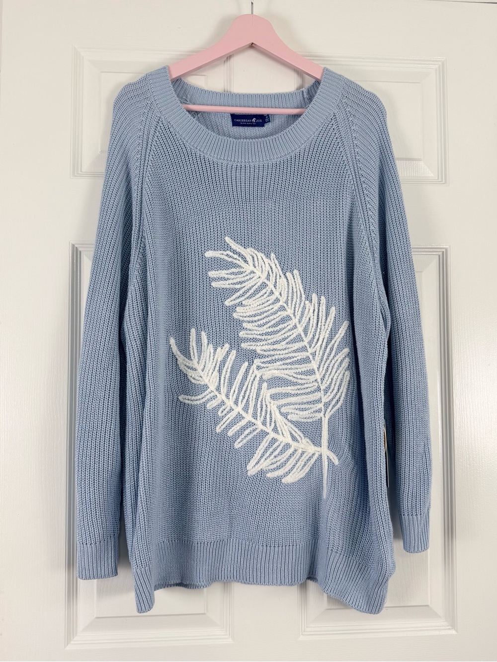 NWT Caribbean Joe Embroidered Palm Leaf All-Seasons Sweater 2X